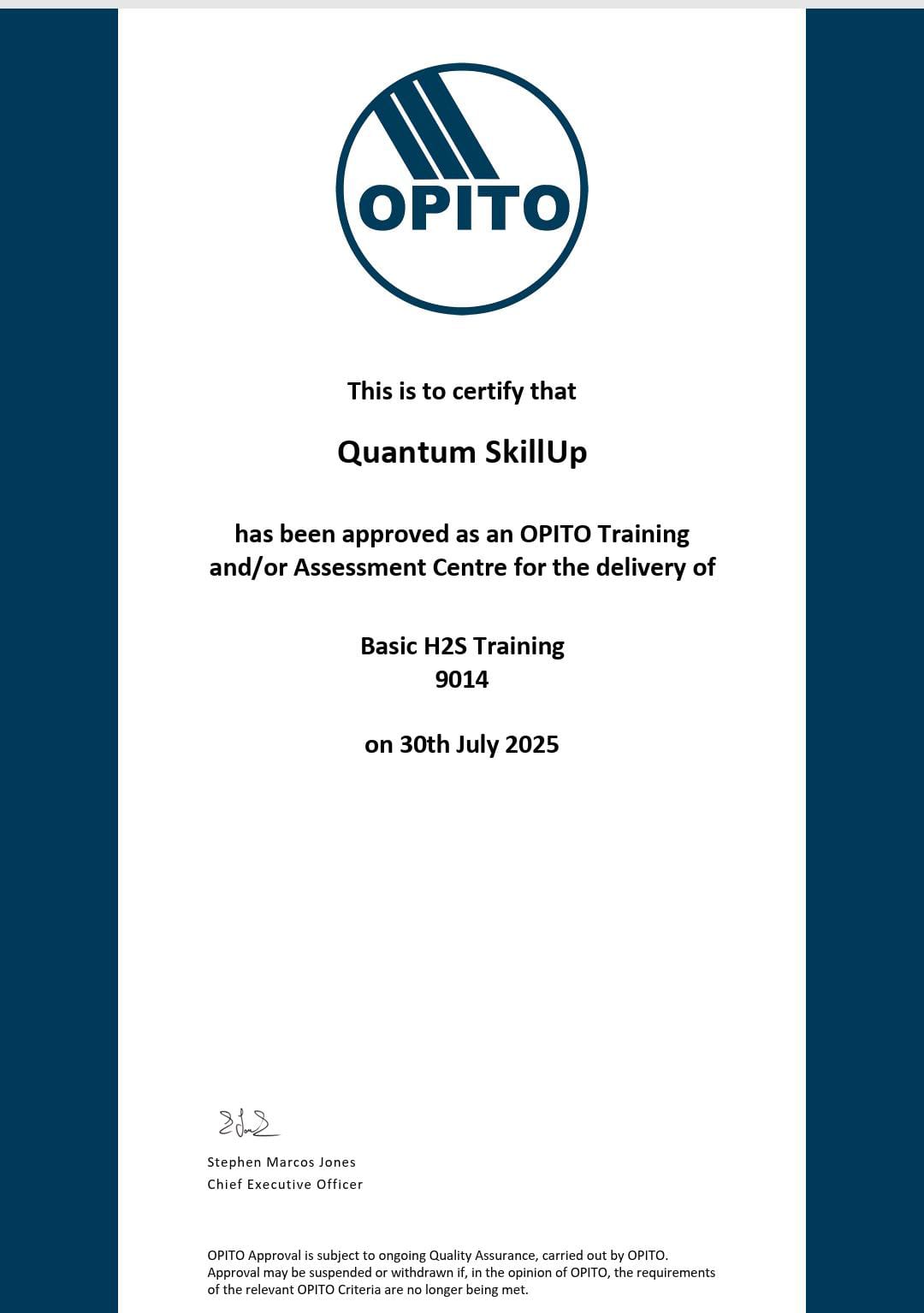 OPITO Approval Certificate - Quantum SkillUp Egypt